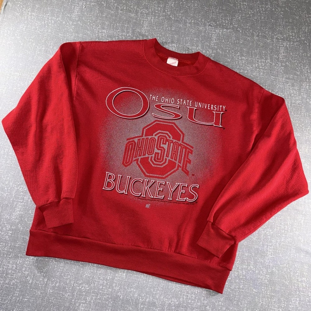 Vintage Ohio‎ State Buckeyes Sweatshirt Mens Large Red NCAA Football Jerzees 90s